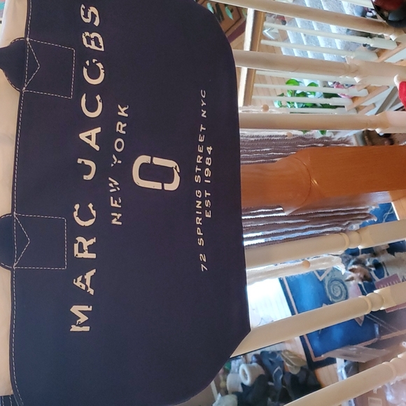 Marc jacobs hp 2025 navy blue  cotton  logo tote bagged  warranty taile large - Picture 2 of 11